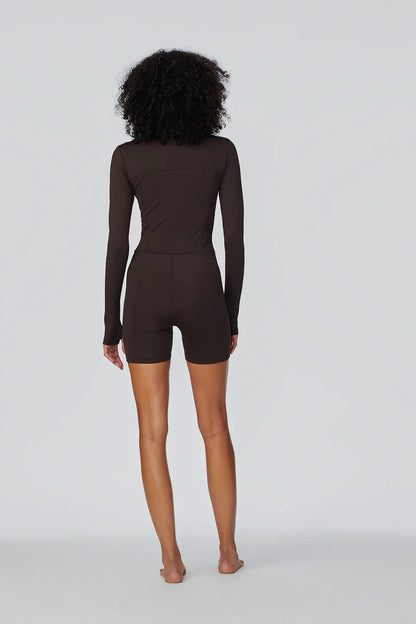 Watskin Sunwear Andie Short Bodysuit in Mocha