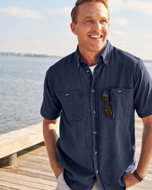 BLAIR JohnBlairFlex Short-Sleeve Denim & Twill Shirt