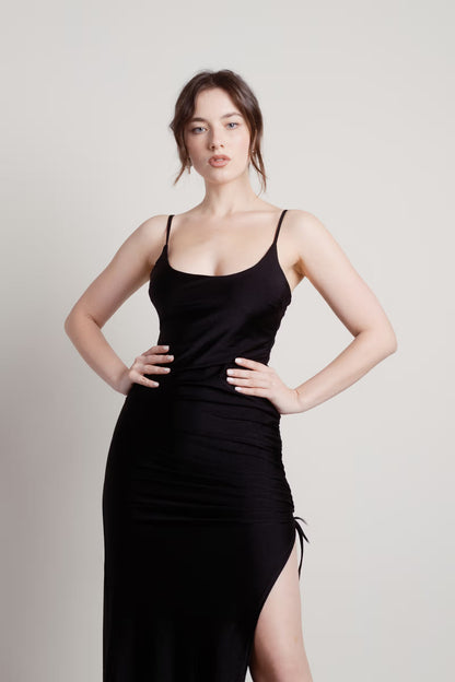 Tobi What A Night Ruched High Slit Maxi Dress