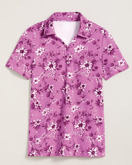 BLAIR Essential Knit Polo Top (Womens Plus) - Spring Crocus Floral Spray - x5