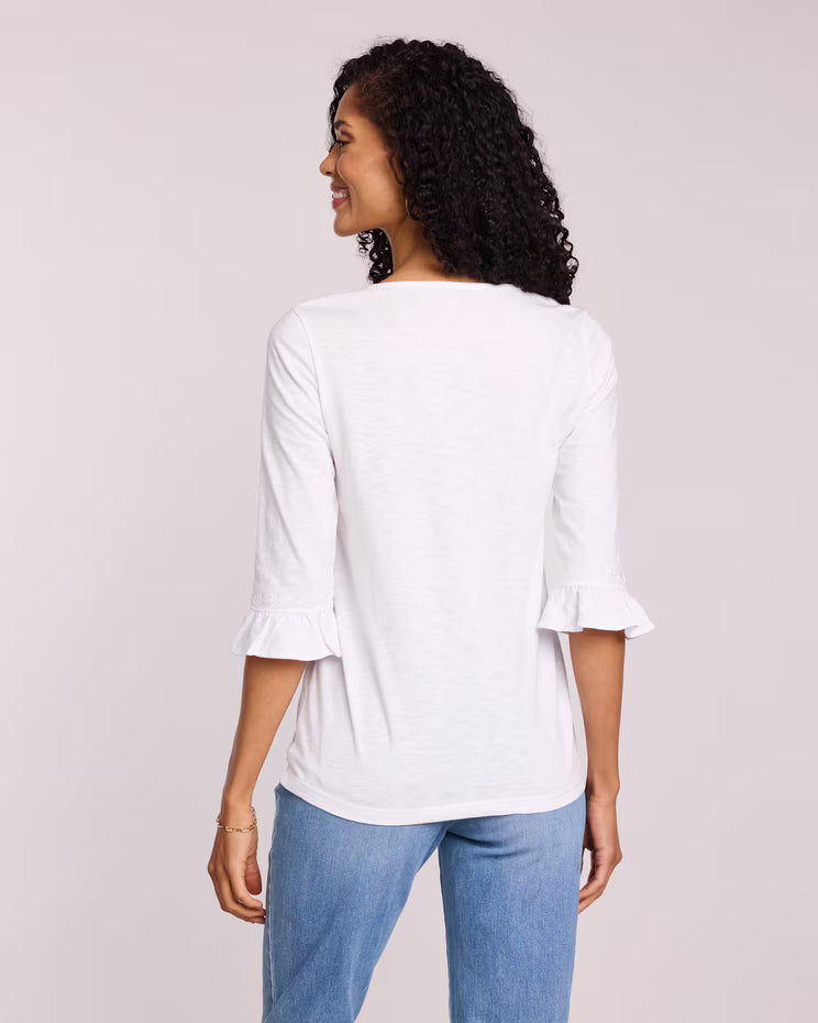 BLAIR Women’s Top Slub Knit Flounce Embroidered Top (Misses) - x3