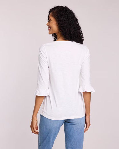 BLAIR Women’s Top Slub Knit Flounce Embroidered Top (Misses) - x3