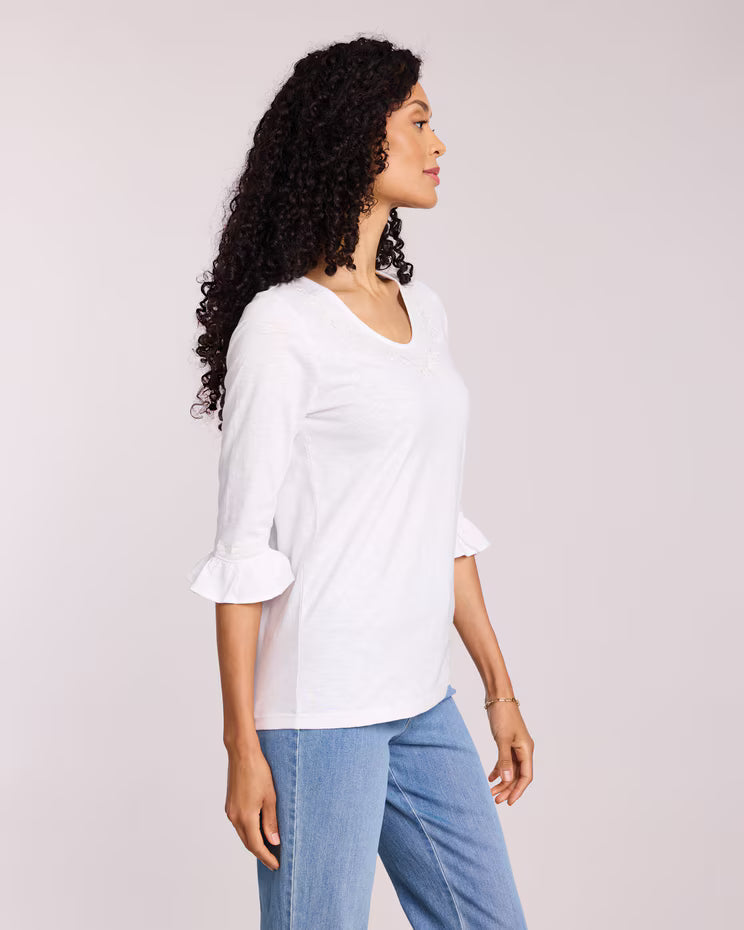 BLAIR Women’s Top Slub Knit Flounce Embroidered Top (Misses) - x3