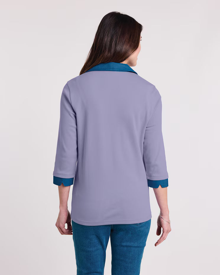 BLAIR Women’s Top Essential Knit DenimLite Trim Knit Polo (Misses) - x2