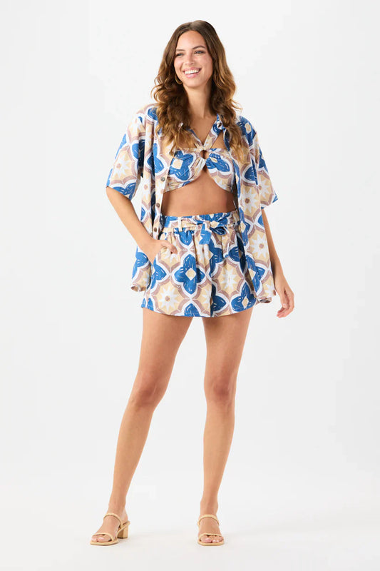 Tiare Hawaii Bardot Top - Spanish Tiles Blue