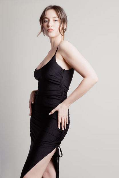 Tobi What A Night Ruched High Slit Maxi Dress
