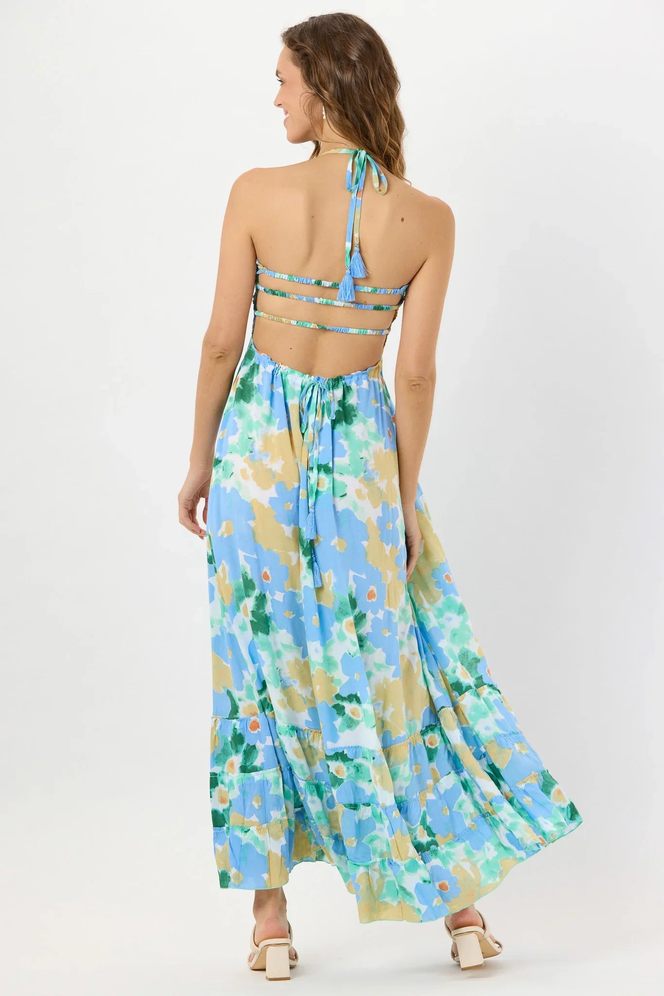Tiare Hawaii Bellini Maxi Dress - Watercolor Dreams Teal Yellow