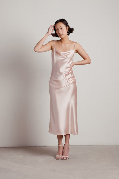 Tobi Charm Me Satin Cowl Neck Midi Dress
