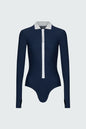 Watskin Sunwear Casey Polo Collar Bodysuit in Navy