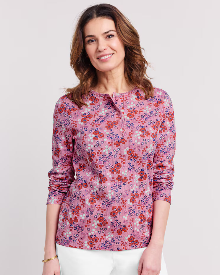 BLAIR Women's Tops Print Long Sleeve Pointelle Henley Top 1 (Women Plus) - x3