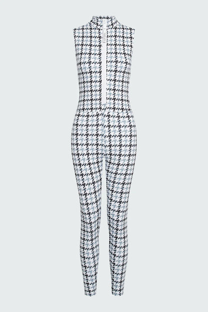 Watskin Sunwear Chloe Sleeveless Catsuit in Grey Houndstooth