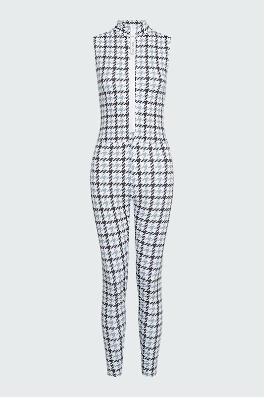 Watskin Sunwear Chloe Sleeveless Catsuit in Grey Houndstooth