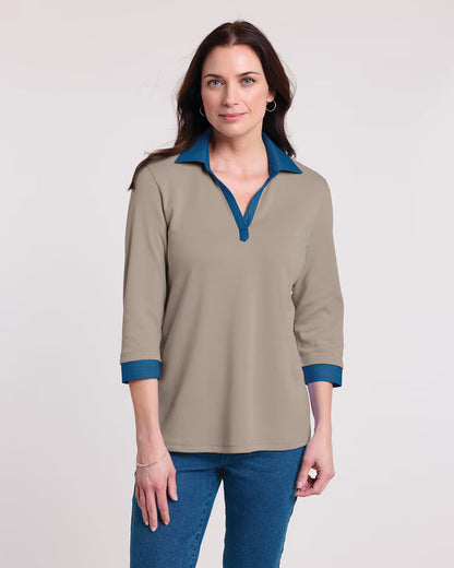 BLAIR Women’s Top Essential Knit DenimLite Trim Knit Polo (Misses) - x2
