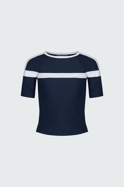 Watskin Sunwear Coco Short Sleeve Tee in Navy and White