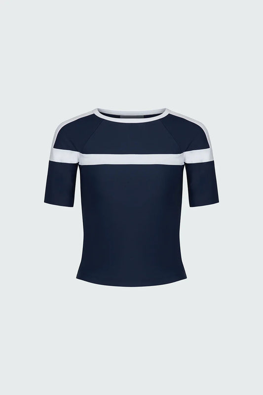 Watskin Sunwear Coco Short Sleeve Tee in Navy and White