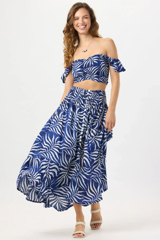 Tiare Hawaii Dakota Skirt - Batik Swaying Palms Navy