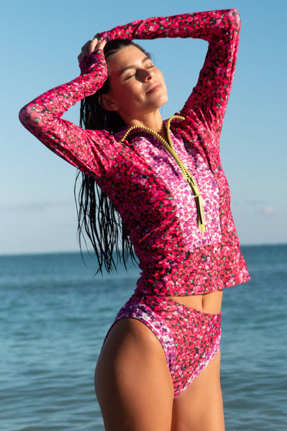Watskin Sunwear Mia 1/2 Zip Pullover in Mini Floral