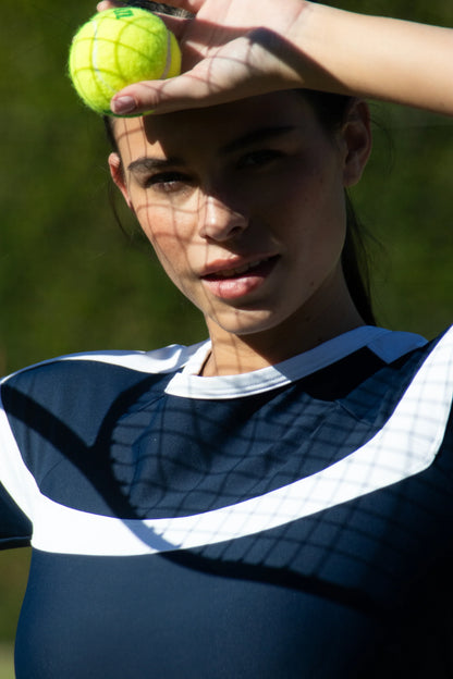 Watskin Sunwear Coco Short Sleeve Tee in Navy and White