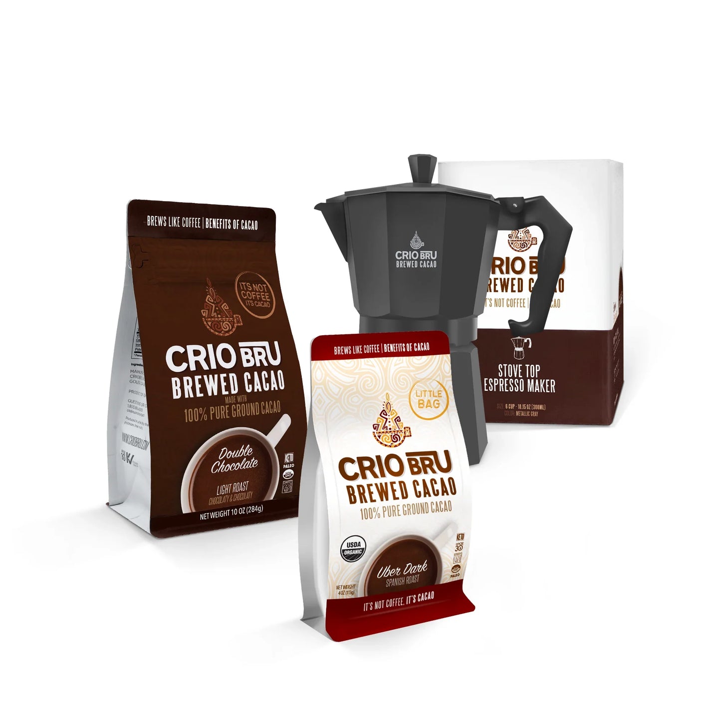 Crio Bru Mini 6 cup Stovetop Espresso Maker Welcome starter set