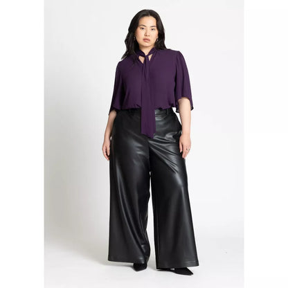ELOQUII Bow Blouse with Flutter Sleeve - Deep Purple