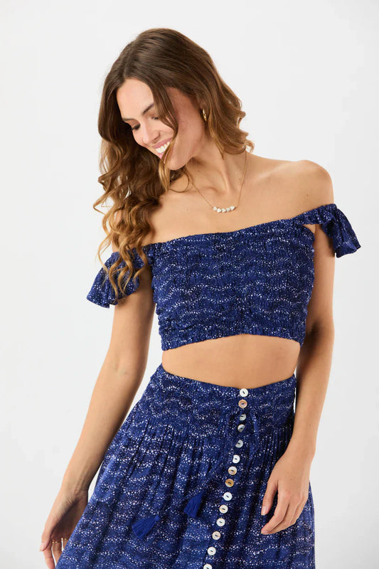 Tiare Hawaii Hollie Crop Top - Batik Bubbles Navy