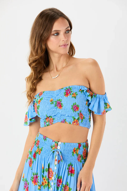Tiare Hawaii Hollie Crop Top - Vintage Hawaiian Blue