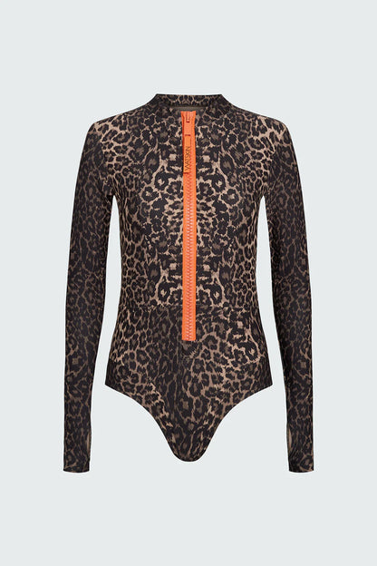 Watskin Sunwear Harper Full Coverage Bodysuit in Leopard
