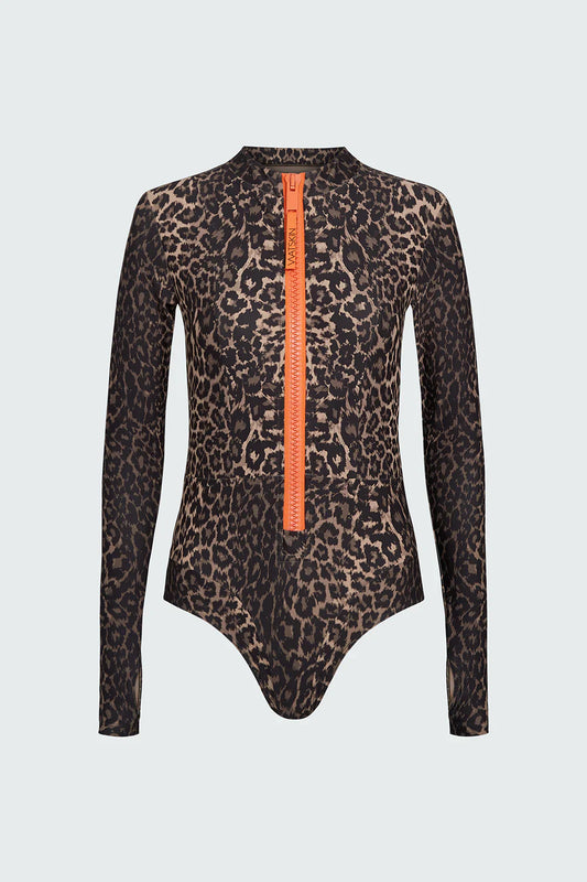 Watskin Sunwear Harper Full Coverage Bodysuit in Leopard