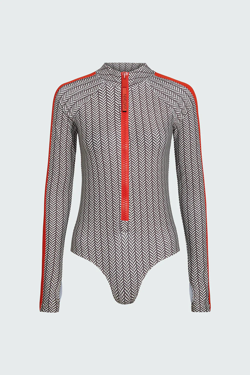 Watskin Sunwear Hayley Bodysuit in Neutral Herringbone