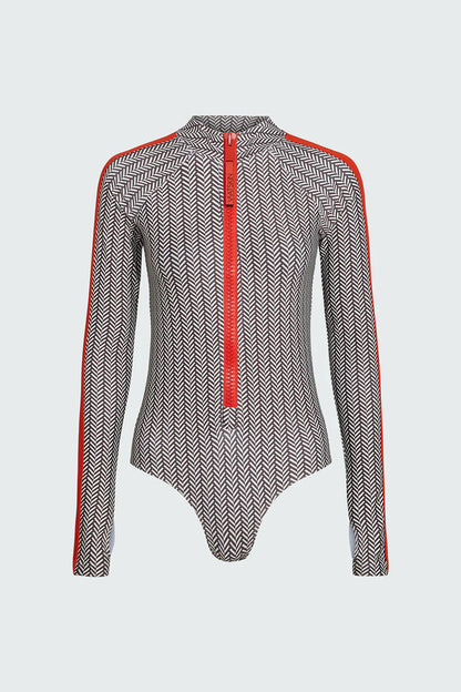 Watskin Sunwear Hayley Bodysuit in Neutral Herringbone