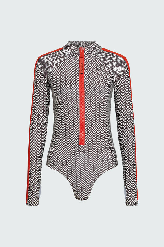 Watskin Sunwear Hayley Bodysuit in Neutral Herringbone
