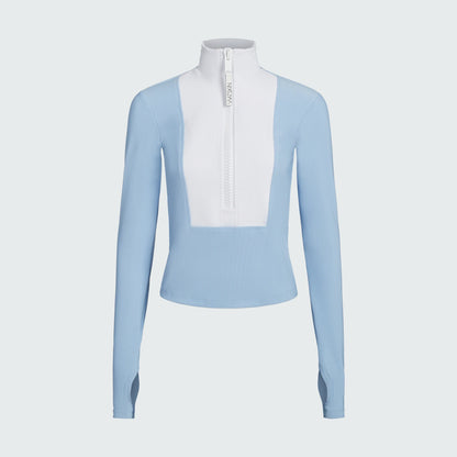 Watskin Sunwear Mia 1/2 Zip Ribbed Pullover in Sky Blue and White