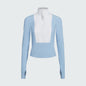 Watskin Sunwear Mia 1/2 Zip Ribbed Pullover in Sky Blue and White