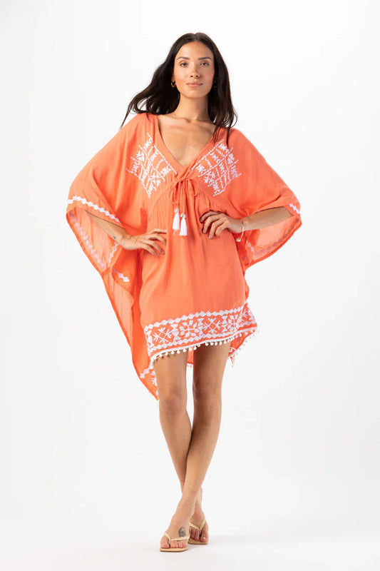 Tiare Hawaii Mykonos Mini Dress - Neon Guava White