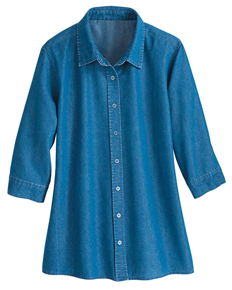 BLAIR Haband Women's 3/4-Sleeve Denim Blouse (Women Plus) - x4