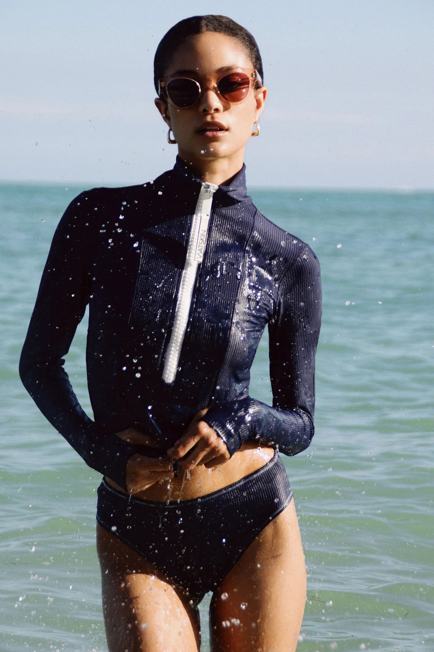 Watskin Sunwear Belle Ribbed Bikini Bottom in Marine Navy