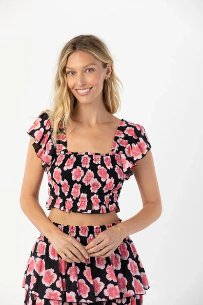 Tiare Hawaii Olivia Top - Lanai Floral Black