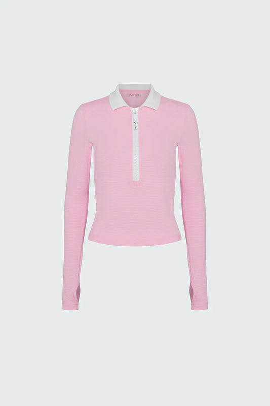 Watskin Sunwear Lily Pique Polo Tee in Pink