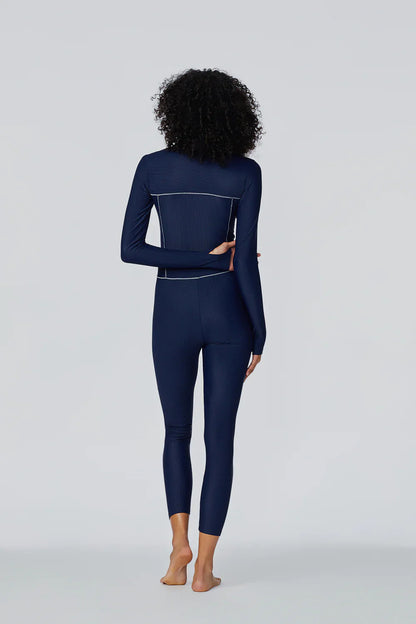 Watskin Sunwear Rae Ribbed Catsuit in Marine Navy
