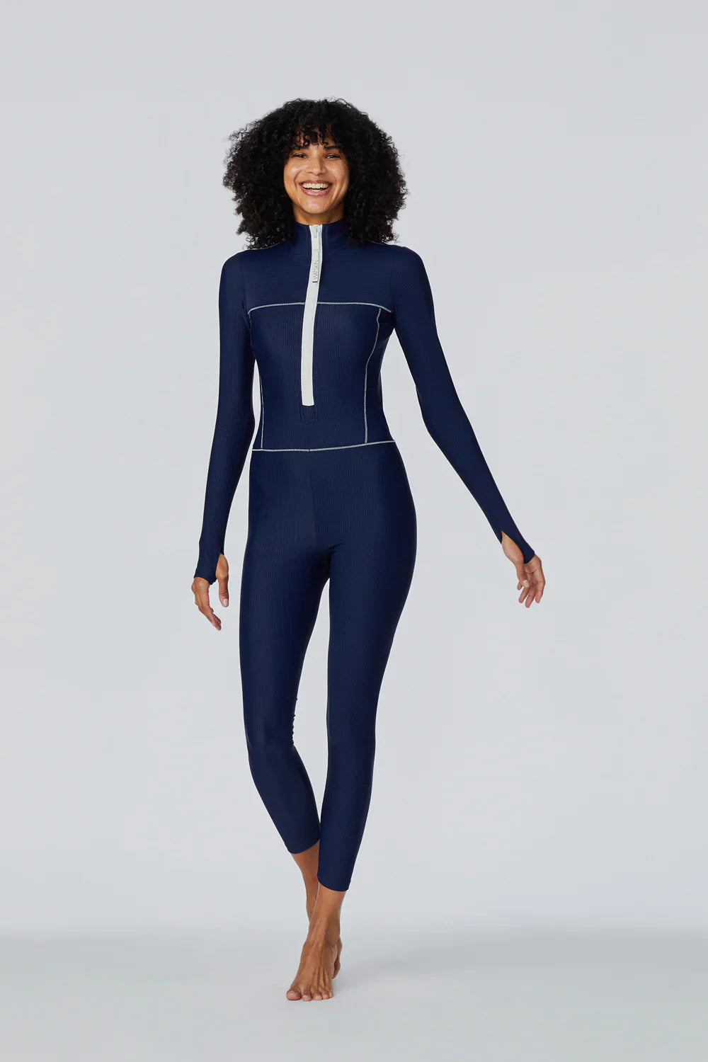 Watskin Sunwear Rae Ribbed Catsuit in Marine Navy