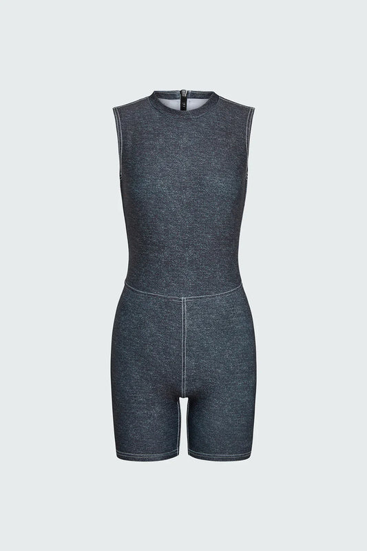 Watskin Sunwear Reiley Sleeveless Short Bodysuit in Black Denim