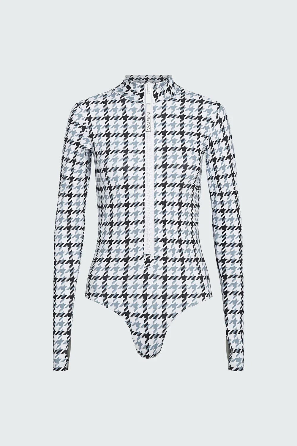 Watskin Sunwear Ryann Bodysuit in Grey Houndstooth