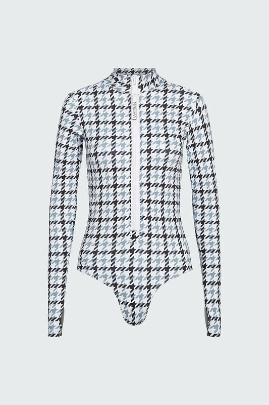Watskin Sunwear Ryann Bodysuit in Grey Houndstooth