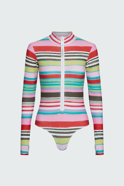 Watskin Sunwear Ryann Bodysuit in Painted Stripe