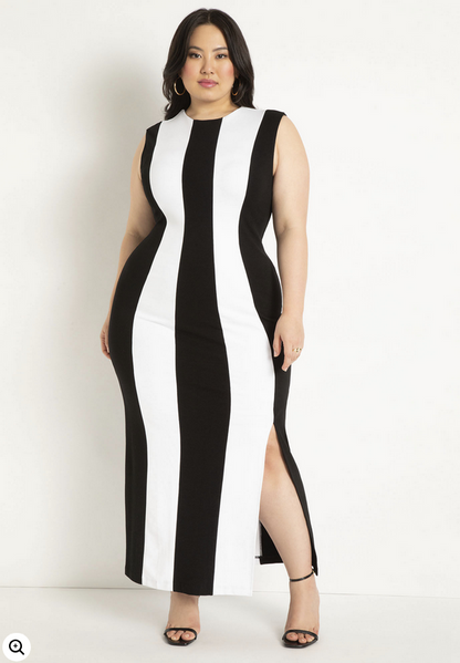 ELOQUII Women's Striped Knit Maxi Dress