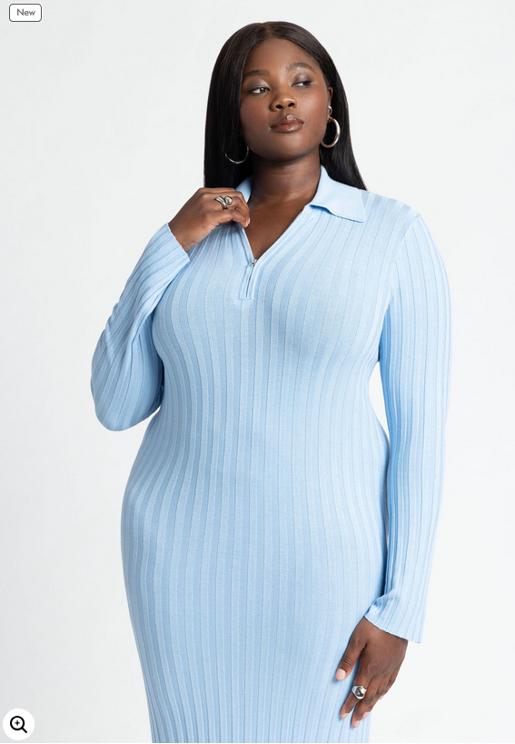 ELOQUII Women's Zipper Sweater Dress With Collar