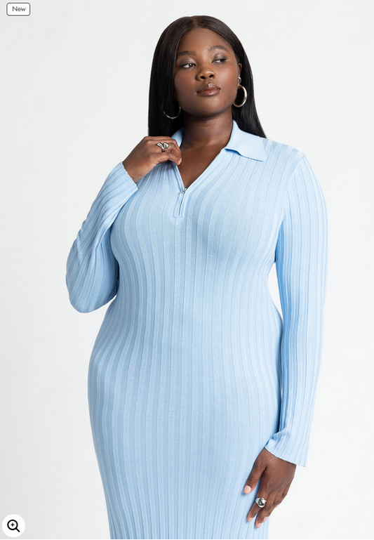 ELOQUII Women's Zipper Sweater Dress With Collar