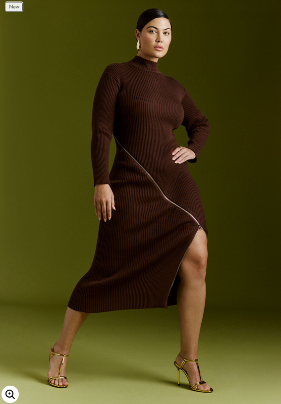 ELOQUII Women's Turtle Neck Sweater Dress W Zipper Slit