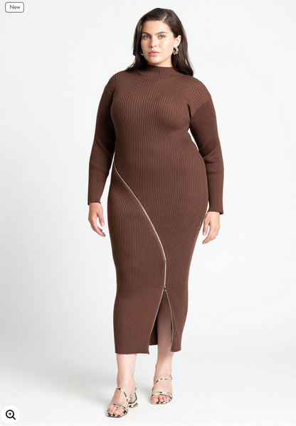 ELOQUII Women's Turtle Neck Sweater Dress W Zipper Slit