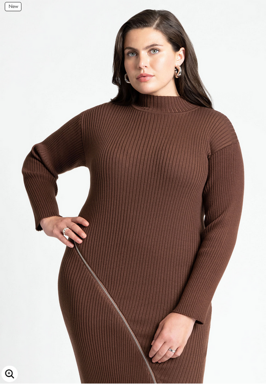 ELOQUII Women's Turtle Neck Sweater Dress W Zipper Slit
